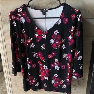 Ann Taylor Black Floral Long Sleeve Top